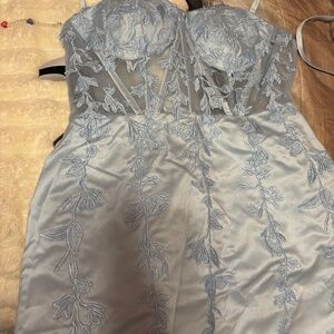 Blue cross tie up back dress never worn